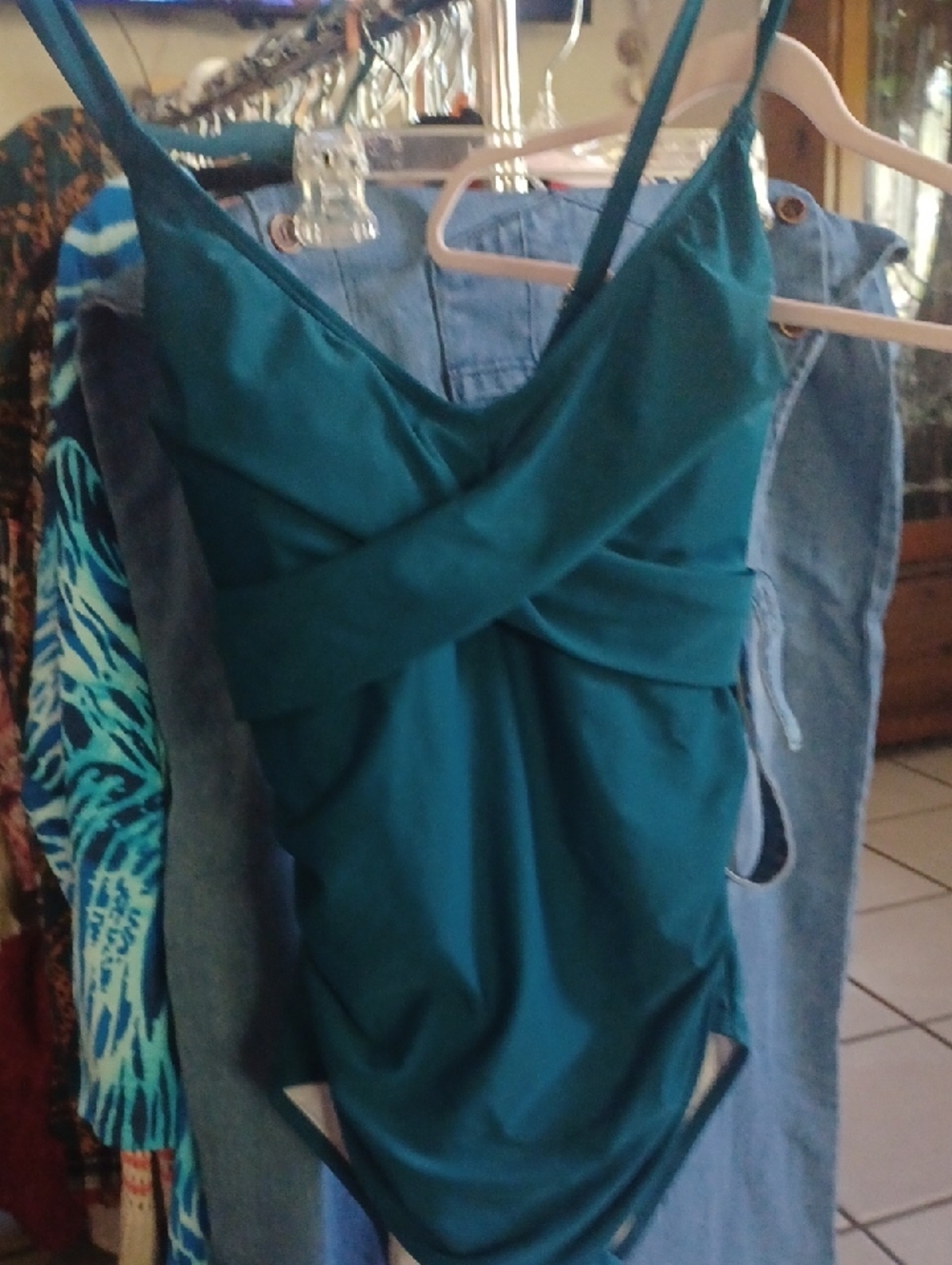 Teal One-Piece Swimsuit with Twist Front Size L